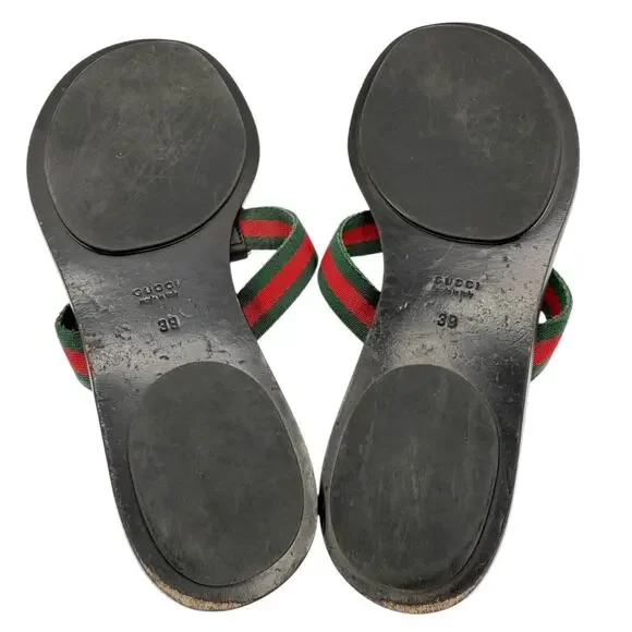 Gucci Interlocking GG Thong Sandal Black Leather Flat Flip Flop Slide EU 39 US 9 - Picture 12 of 14